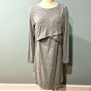 Motherhood Maternity Heather Grey Knit Long Sleeve Maternity Nursing Dress